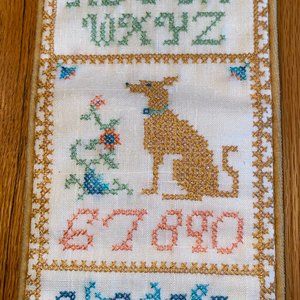 Mid Century Embroidered Sampler Bell Pull